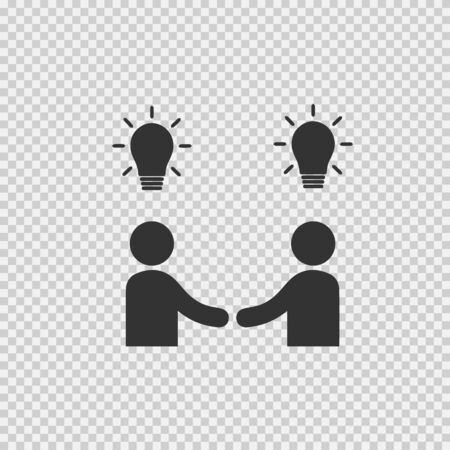 Businessman meeting vector icon. Handshake symbol. Handshake with bulbs. Business deal logo sign. Black and white simple isolated icon.のイラスト素材