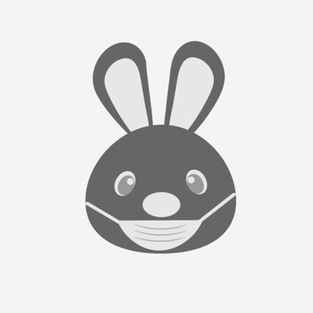 Easter rabit wearing medical mask. Protection against coronavirus covid 19. Simple isolated icon. Rabbit with protective mask. Happy easter black and white illustration.のイラスト素材