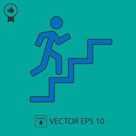 Career success metaphor. Businessman on stairs running up vector icon.のイラスト素材
