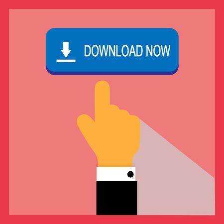 Download now button with pointing hand. Flat illustration.のイラスト素材