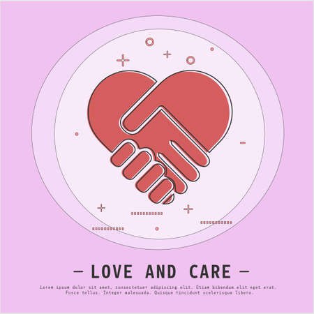 Handshake forming a heart. Hands shaking. Love and care concept. Modern line design style.のイラスト素材