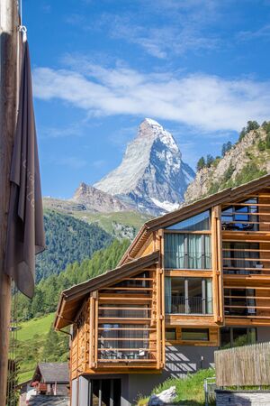 Pictures of a Zermatt town and mountain at sunny dayの写真素材