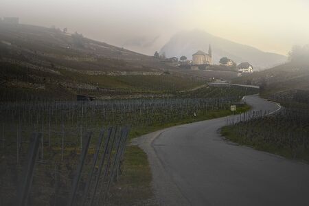 landescape fogy churchの写真素材
