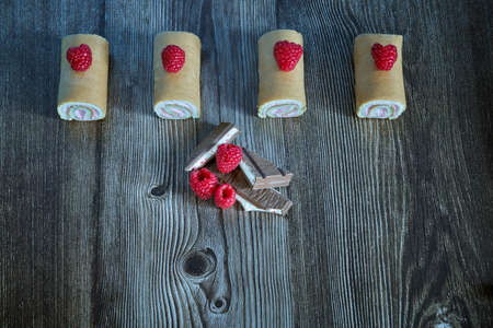 Raspberry and chocolate brownies ready to eatの写真素材