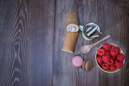 Raspberry and chocolate brownies ready to eatの写真素材