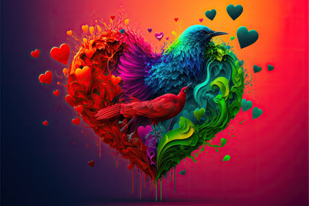 Colorful heart with a bird in the form of a heart.の素材