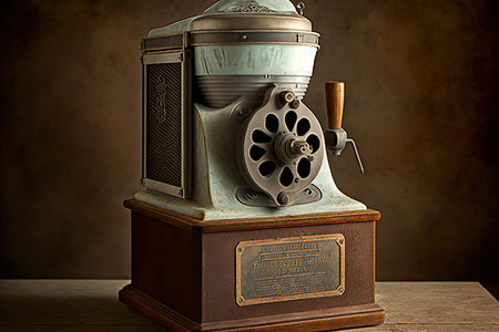3D illustration of an old grinder in a room with a brown backgroundの素材