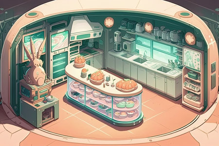 Illustration of the interior of the kitchen in a cartoon style.の素材