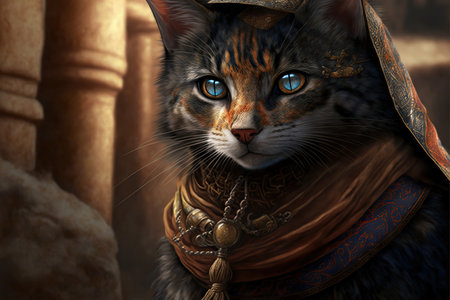 Fantasy portrait of a cat in the interior. 3d renderの素材
