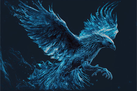 3D illustration of an eagle on a dark background with splashesの素材