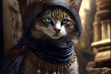Cute cat with blue eyes in a turban. 3d renderの素材