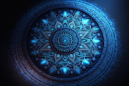 Abstract fractal blue background with a circular pattern, digital artwork for creative graphic designの素材