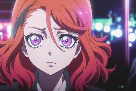Portrait of a cute girl with red hair in a night clubの素材