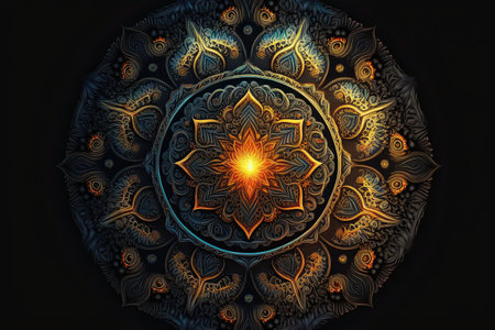 3D surreal illustration. Sacred geometry. Mysterious psychedelic relaxation pattern. Fractal abstract texture. Digital artwork graphic astrology magicの素材