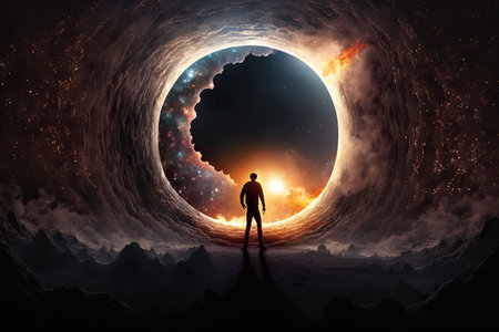 Man standing in a hole in the earth. 3d render.の素材
