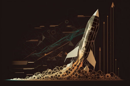Rocket launch from space. Business and startup concept. Vector illustration.の素材