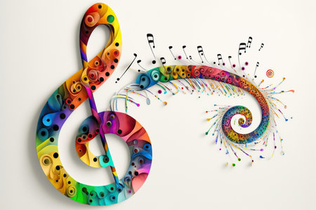 abstract colorful music background with treble clef and musical notesの素材