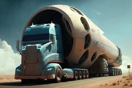 Truck on the road in the desert. 3d render.の素材