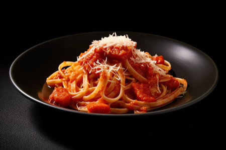 marvelous on a black background onto plate, generative aiの素材