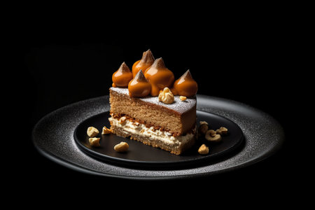 marvelous on a black background onto plate, generative aiの素材