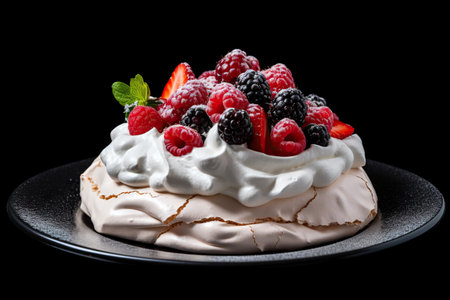 marvelous on a black background onto plate, generative aiの素材