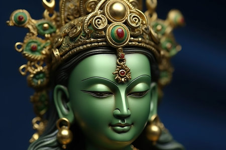 Green Tara Buddha in meditation, illustration, generative aiの素材