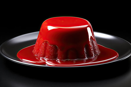 marvelous pudding on a plate, black background, illustration, generative aiの素材