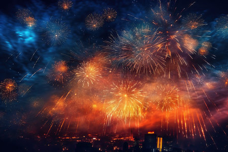 marvelous fireworks in the night sky, illustration, generative aiの素材