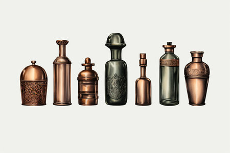 illustration of various colored bottles and cosmetic containers, generative aiの素材
