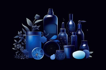 illustration of various colored bottles and cosmetic containers, generative aiの素材