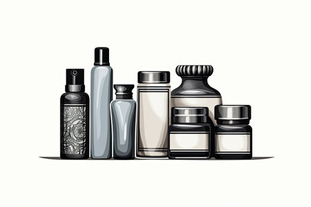 illustration of various colored bottles and cosmetic containers, generative aiの素材