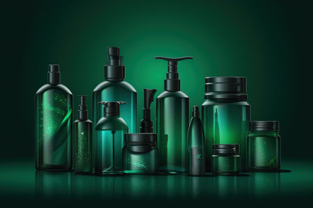 illustration of various colored bottles and cosmetic containers, generative aiの素材