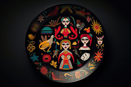 marvelous colorful plate, black background, illustration, generative aiの素材