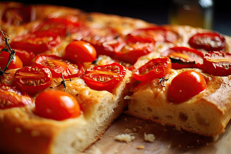 Apulian focaccia with tomatoes, illustration, generative aiの素材