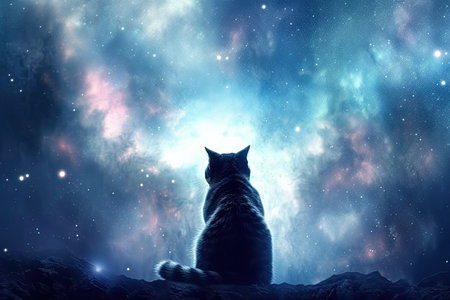 a cat in deep space, illustration, generative aiの素材