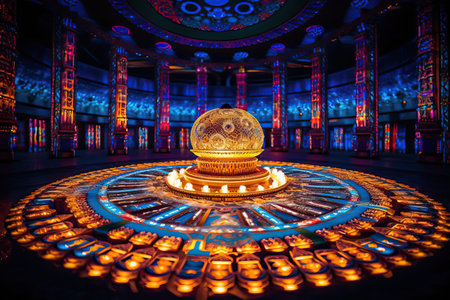 ancient spiritual mandala with many lights, illustration, generative aiの素材