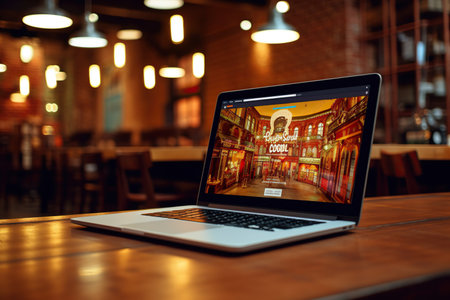 realistic illustration of a laptop on a desk with a commercial site on screen, generative aiの素材