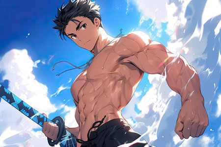 saint , anime version with clouds in background, illustration, generative aiの素材