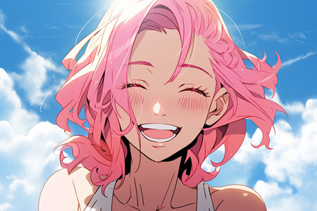 fresh fantasy girl with clouds in background, illustration, generative aiの素材