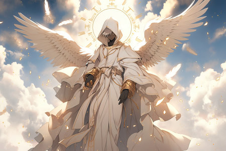 saint Gabriel the Archangel, anime version with clouds in background, illustration, generative aiの素材