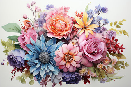 colorful flowers bouquet, illustrationの素材