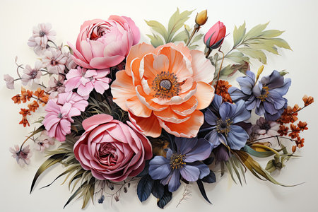 colorful flowers bouquet, illustrationの素材