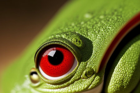 Close up of a green tree frog's eye. macro shot.の素材