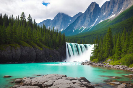 Waterfall in the mountains. Mountain landscape with a waterfall in the mountains.の素材