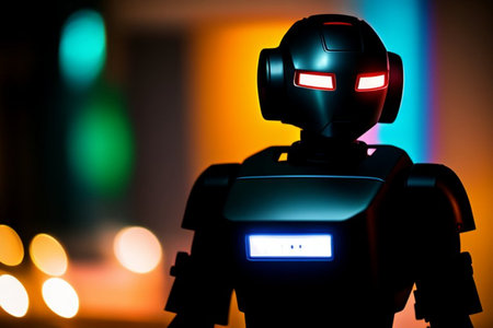 Silhouette of a robot in front of a blurred background.の素材