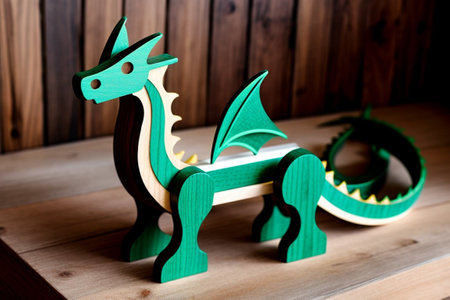 Wooden horse toy on a wooden background. Toys for children.の素材