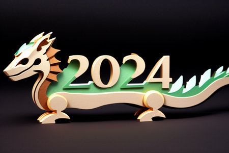 Happy new year 2024 with dragon, Computer digital drawing.の素材