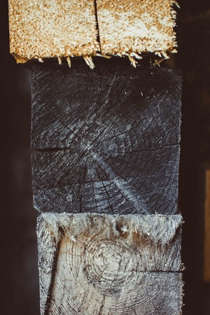 the sawed lumber from the yard photographed close-up