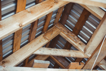 an interior view of a house attic under constructionの写真素材