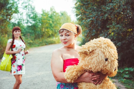 Mother and daughter in the summer Parkの写真素材